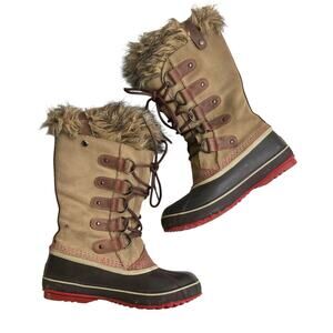 Sorel Joan of Arctic Tan Waterproof Winter Boot — Tall Faux Fur Cuff Snow Ready